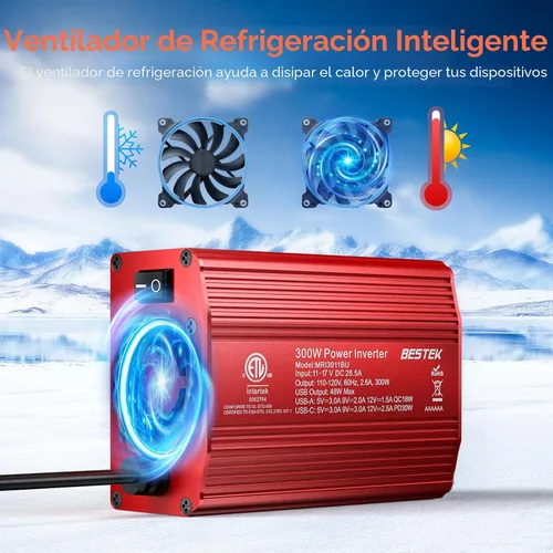 Miniatura 6 de Inversor de corriente Bestek 300 W CC 12 V a 110 V CA con adaptador de auto con puerto USB doble 4.2 A Gris