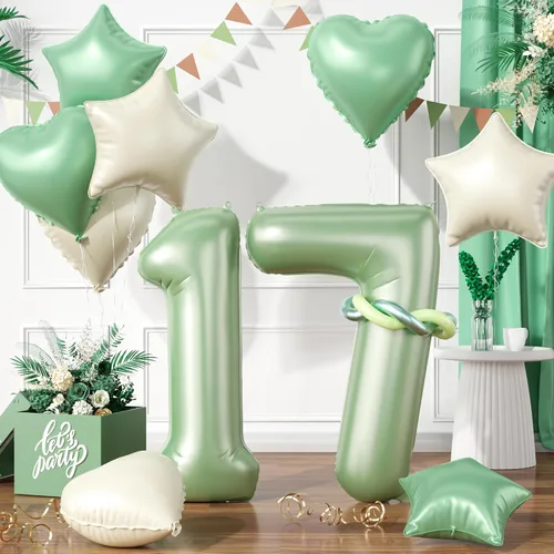 Miniatura 40 de Globos dorados de color champán con el número 11, globos de oro claro, globo de aluminio dorado con forma de corazón con estrella y globo largo