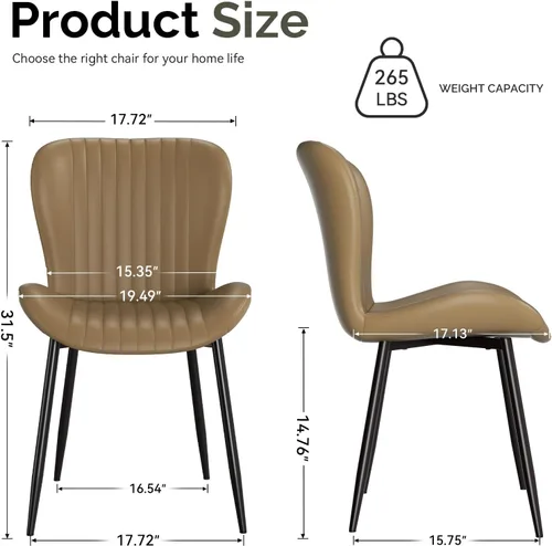 Miniatura 2 de Juego de 2 sillas de comedor modernas tapizadas de piel sintética para cocina, sillas de comedor con respaldo cómodo, color marrón