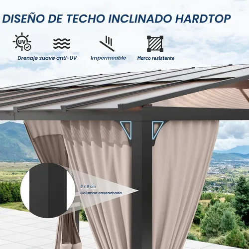 Miniatura 6 de Gotland Gazebo de 10 pies x 12 pies inclinado a la glorieta, gazebo 3 en 1 para exteriores con techo inclinado, kiosco montado en la pared