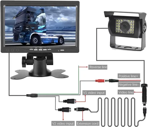 Miniatura 7 de Monitor de pantalla LCD TFT de 7 pulgadas para automóvil, kit de cámara de respaldo con cable de 49.2 ft para 18L/ ED IR Cam 10M
