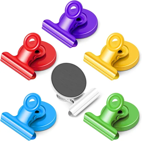 Miniatura 28 de Grtard Paquete de 12 clips magnéticos, imanes de nevera, clips magnéticos fuertes resistentes, clip magnético para pizarra blanca para oficina, Negro