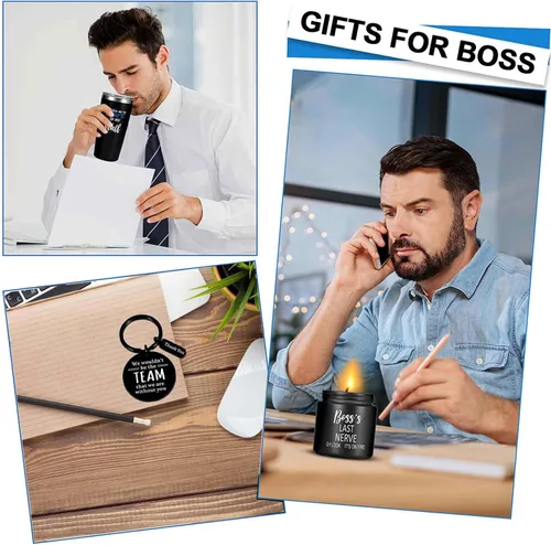 Miniatura 5 de Regalos NXPOY para jefe, regalo del día del jefe para hombre, Navidad. Acción de Gracias, regalos de cumpleaños para jefes líderes, Vaso+ Llavero+