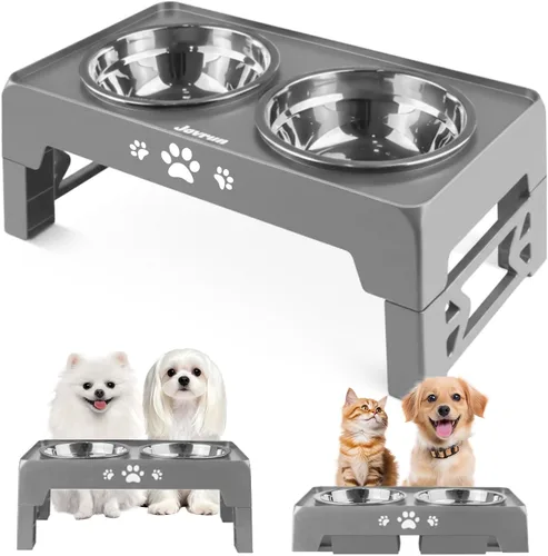 Miniatura 20 de Jovrun Cuencos Elevados para Perros, Comedero para Perros con Platos de Acero Inoxidable y Cuenco de Alimentación Lenta, Soporte Elevado Ajustable