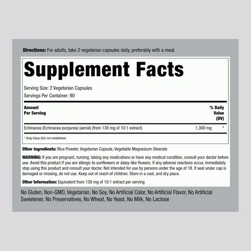 Miniatura 2 de Piping Rock - Cápsulas de extracto de equinácea 180 unidades Suplemento de hierbas Fórmula vegetariana, sin OMG y sin gluten