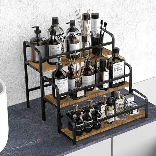 Miniatura 7 de DTUQYX Organizador de Jarabe de Café de 3 Niveles: Estante Vintage para Jarabe de Café con Capacidad para 12 Botellas, Estación de Café