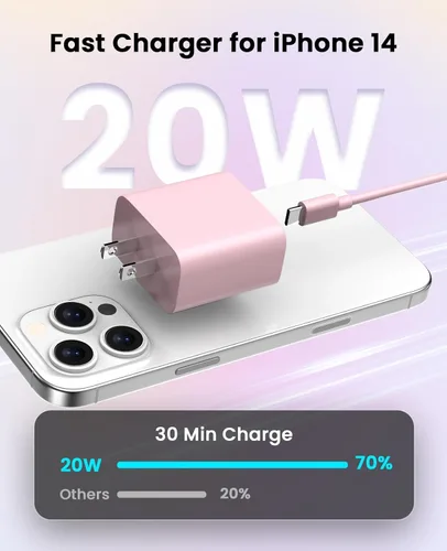 Miniatura 7 de FEEL2NICE Cargador de iPhone de Carga Rápida Paquete de 2 Bloques de Cargador de Pared Tipo C con Paquete de 2 [6FT y 10FT] Cables USB C a Lightning