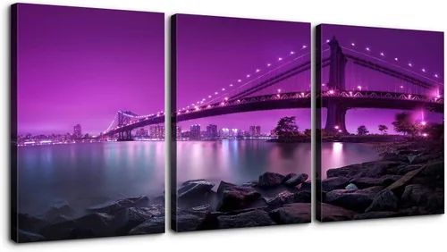 Denozer - Lienzo decorativo para pared de 3 piezas - Paisaje con paisaje urbano, arte de puente, arte de pared para sala de estar, decoración