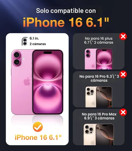 Miniatura 2 de Diaclara Funda diseñada para iPhone 16, mejorada [protección completa de la cámara], carcasa resistente de cuerpo completo con protector de pantalla