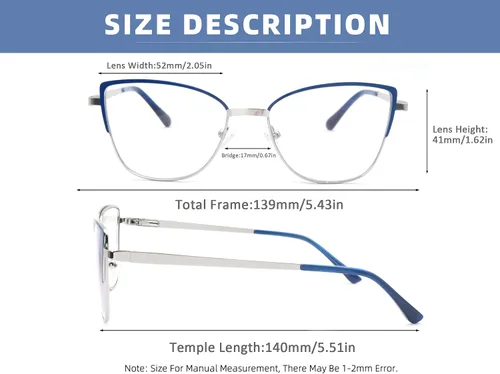 Miniatura 3 de Gafas de lectura para mujer, con bloqueo de luz azul, delgadas, lentes de lectura elegantes, marcos de metal, bisagras de resorte, paquete de 3