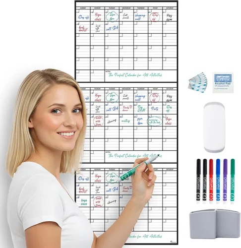 Miniatura 13 de Calendario pequeño de borrado en seco para pared de 17 x 26 pulgadas, mes en blanco para niños, oficina, agenda de aula, planificador mensual