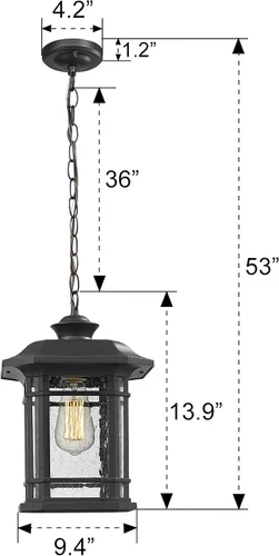 Miniatura 6 de Emliviar A2202110D1 - Lámpara colgante de 14 pulgadas para exteriores con acabado negro con cristal sembrado, moderno