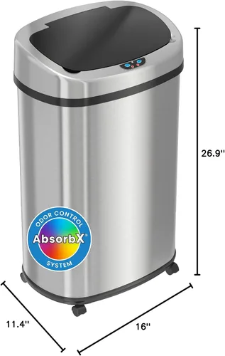 Miniatura 7 de SensorCan - Basurero con sensor de 13 galones con ruedas y sistema de control de olores AbsorbX, acero inoxidable, cubo de basura automático