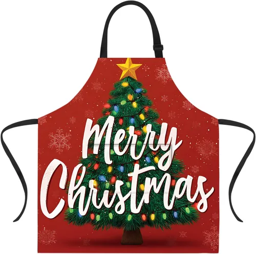 Miniatura 18 de ANNA QUEEN Delantal de Feliz Navidad para mujeres y hombres con bolsillos, delantal de muñeco de nieve, delantal de cocina ajustable para cocinero