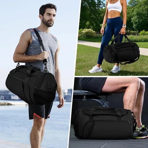 Miniatura 6 de Bolsa de gimnasio para hombres y mujeres con compartimento para zapatos y bolsillo húmedo, bolsa de gimnasio deportiva resistente al agua, bolsa