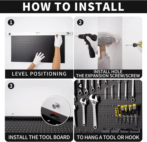 Miniatura 4 de Tablero de clavijas para pared de 48x24 pulgadas con 63 piezas de accesorios de ganchos, organizador de pared negro para garaje, paneles de tablero