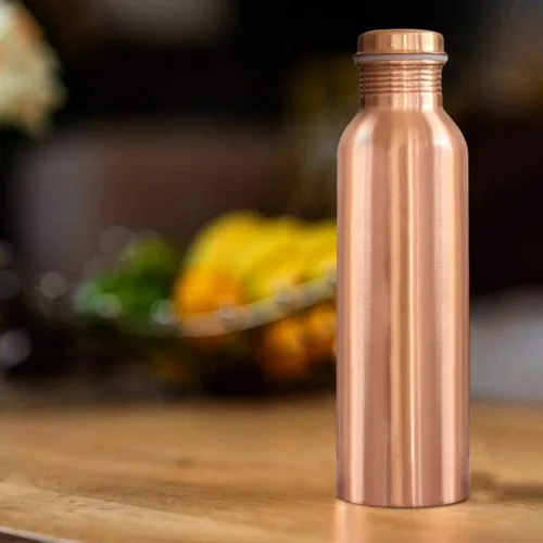 Miniatura 2 de Botella de agua de cobre del Himalaya Ayurveda (32 onzas/32.1 fl oz), recipiente ayurvédico martillado hecho a mano puro para beber, resistente y a