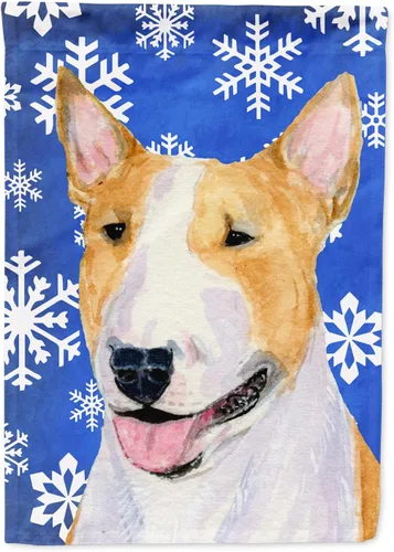 Miniatura 220 de Caroline's Treasures SC9374GF Bulldog English Snow flakes Holiday Garden Flag Buzón Bandera decorativa para patio exterior, patio, obras de arte
