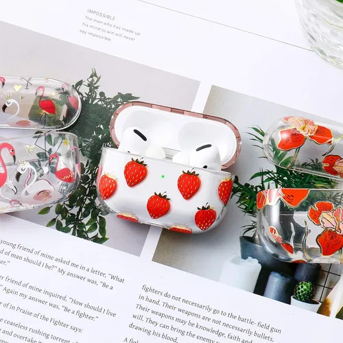Miniatura 7 de AKABEILA Funda compatible con Apple Airpods Pro para mujer, transparente con diseños, policarbonato duro, a prueba de golpes [LED frontal visible]