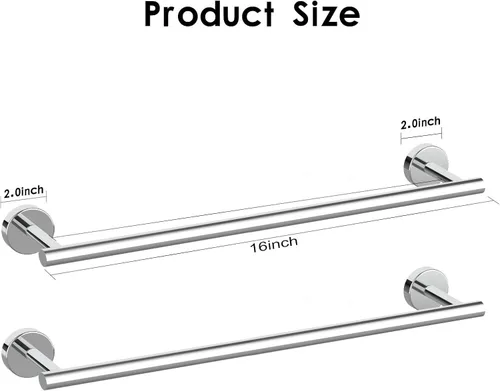 Miniatura 4 de Newfun Barra Toallero de Baño de Cromo Pulido de 16 Pulgadas, Toalleros de 2 Piezas para Baño SUS304 de Acero Inoxidable Engrosado Portotoallas