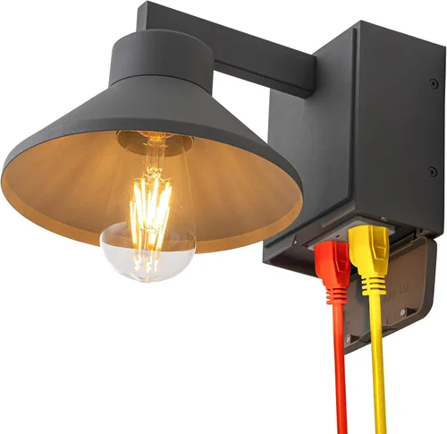 Miniatura 10 de Aplique de pared al aire libre con salida GFCI negro impermeable antioxidante aluminio exterior iluminación de granero montaje en pared delantera