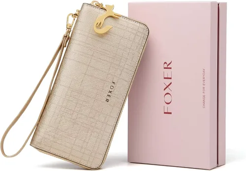Miniatura 4 de FOXER - Billetera de piel para mujer, con dos divisiones, tarjetero y correa para la muñeca