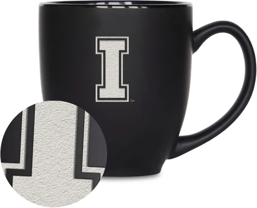 Miniatura 126 de Rico Industries - Taza de cerámica mate negra con grabado láser estándar de 15oz para NCAA (escuelas T & U) - Para bebidas calientes o frías