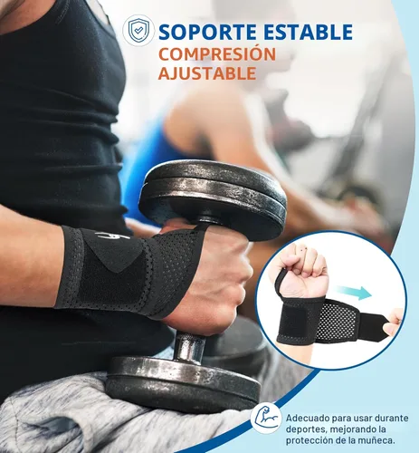 Miniatura 2 de HiRui Paquete de 2 muñequeras de malla ultrafina, transpirable, ajustable, para entrenamientos y uso diario, muñequeras unisex para aliviar el Negro