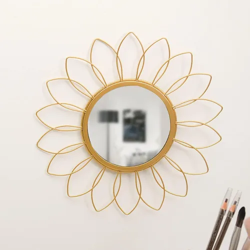 Espejos Dorados para Pared - Espejo de Pared de Metal en Forma de Rayos de Sol, Decoración de Habitación y Decoración del Hogar, Espejo Bohemio,