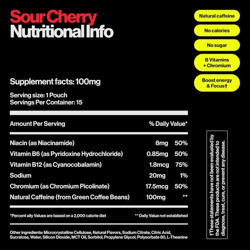 Miniatura 4 de Bolsas de energía Wip 100 mg de cafeína natural Vitaminas y minerales Sabor a cereza ácida 15 bolsas por lata 1 lata