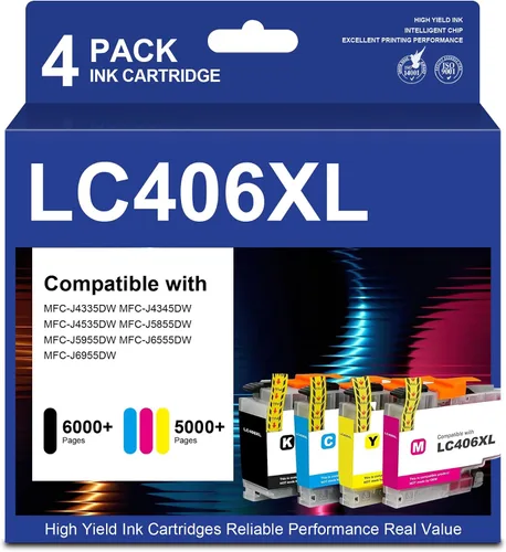 LC406XL - Cartuchos de tinta de repuesto de alto rendimiento para Brother LC406XL LC406 XL LC406 con impresora MFC-J4335DW MFC-J4535DW MFC-J5855DW