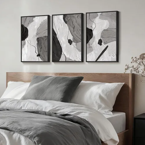 Miniatura 2 de Arte de pared abstracto moderno enmarcado en blanco y negro, 3 piezas de impresiones en lienzo pinturas obras de arte para paredes, cuadros Negro