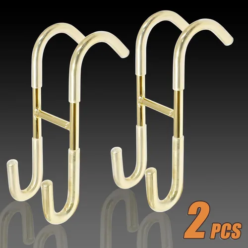 Miniatura 2 de Hitefu 2 ganchos para puerta de ducha, gancho para colgar puertas de vidrio dorado, sin marco, para toallas, bata, trajes de baño, afeitadora, Oro
