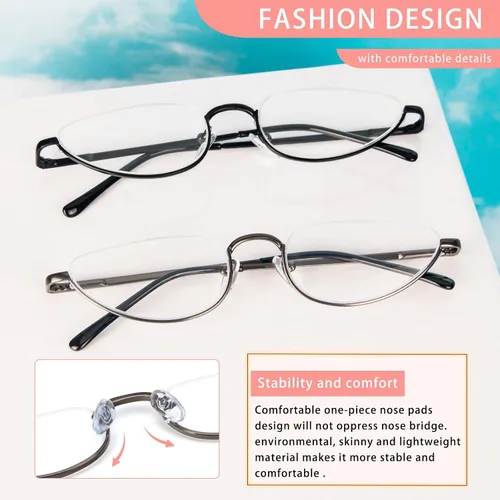 Miniatura 3 de Lentes de lectura de media luna para hombres y mujeres, lentes de montura metálica con bisagra de resorte