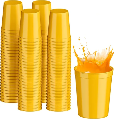 Miniatura 114 de PartyPrints Paquete de 100 vasos de plástico en blanco reutilizables de 10 a 12 onzas, vasos de estadio a granel, sin BPA, aptos para lavavajillas
