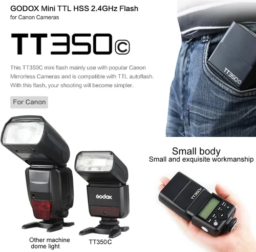 Miniatura 5 de GODOX TT350C TTL Flash para Canon, 2.4G GN36 Mini cámara Flash Speedlite HSS 1/8000s, aproximadamente 210 destellos de potencia completa, 0.1-2.2s