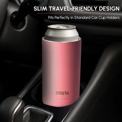 Miniatura 9 de Enfriador de latas para cerveza, refrescos, agua con gas, acero inoxidable aislado al vacío para latas de 12 onzas (rosa, delgado)