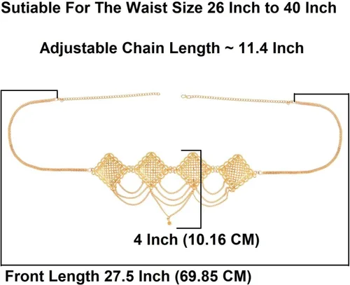 Miniatura 4 de Efulgenz Gold Tone Indian Jewelry for Women Dubai Style Kamarbandh Indian Gold Tone Big Flower Pendant Multilayer Chain with Leaf Kamarbandh Belly