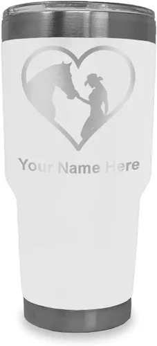 Miniatura 17 de LaserGram Vaso aislado al vacío de 20 onzas, corazón de vaquera de caballo, grabado personalizado incluido (negro)