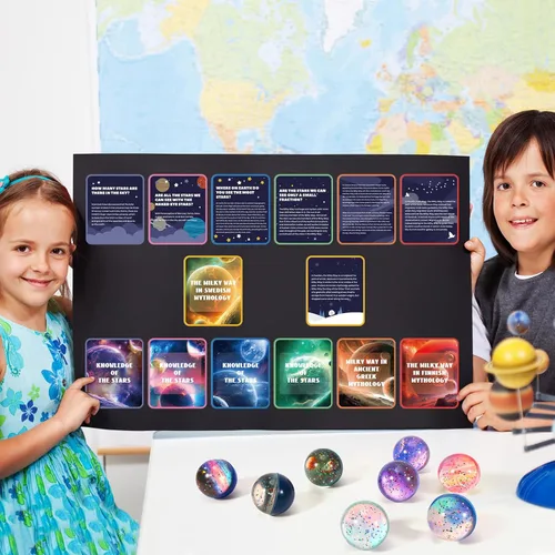 Miniatura 5 de Pllieay Sistema solar para niños, juguetes espaciales de galaxia, 1.77 pulgadas, bolas hinchables a granel y tarjetas de galaxia para recuerdos