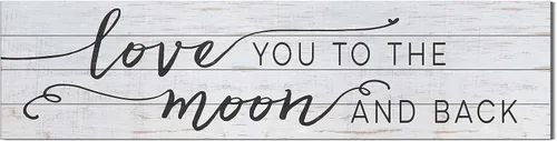 Letrero Shiplap con texto en blanco y negro, de 40 x 10 pulgadas, con texto en inglés "I Love You to The Moon and Back", multicolor