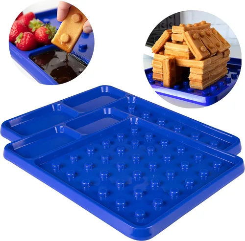 Miniatura 8 de CucinaPro Placa de comedor de construcción de ladrillo (paquete de 2) – Apila y construye tus gofres en forma de ladrillo en un divertido plato