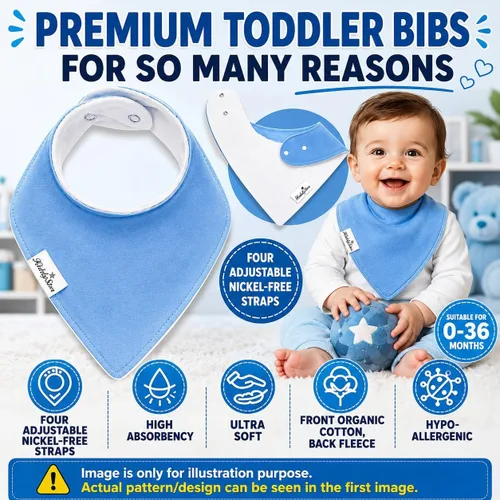 Miniatura 3 de KiddyStar Drool Bibs for Babies – Organic, Unisex, Soft Absorbent Teething Bibs with Adjustable Snaps Paquete de 8 baberos bandana de moda