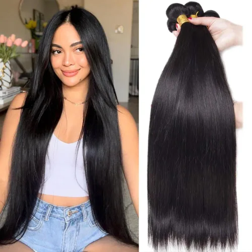 Miniatura 36 de Beautymoon Paquetes de cabello liso negro jet 4 manojos, cabello humano brasileño 14 16 18 20 pulgadas, 100% cabello virgen sin procesar liso, 4
