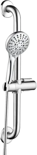 Miniatura 11 de BRIGHT SHOWERS Juego de barra deslizante de acero inoxidable con barra de agarre compatible con Ada, ducha de mano de 5 rociadores con kit de barra