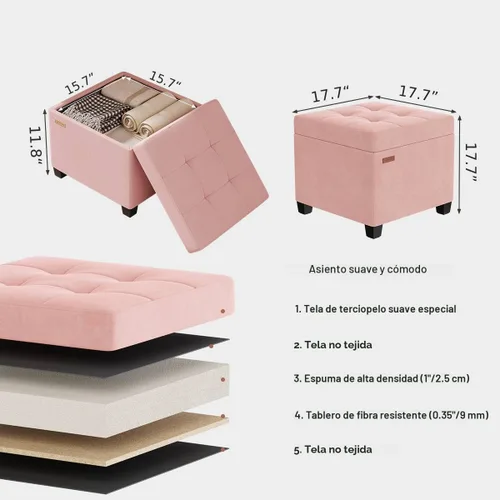 Miniatura 2 de ABHENG Cubo otomano de terciopelo de 17.7 pulgadas con patas, taburete otomano cuadrado de almacenamiento con marco de metal, soporta 770 libras