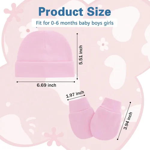 Miniatura 5 de Zando Gorros y manoplas unisex para bebés, gorro de hospital para recién nacidos, con guantes antiarañazos, conjunto para bebés y niños