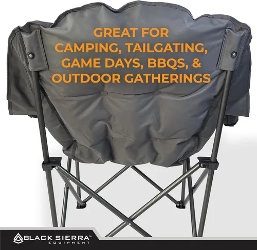 Miniatura 9 de Silla de camping de gran tamaño Black Sierra para adultos, asiento resistente para exteriores con acolchado suave, soporta 400 libras, portavasos