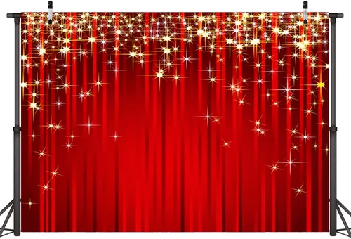 Sensfun Telón de fondo rojo y dorado de 8 x 6 pies para fotografía, fondo con purpurina estrellada de rayas rojas, fondos de estrellas de Navidad,