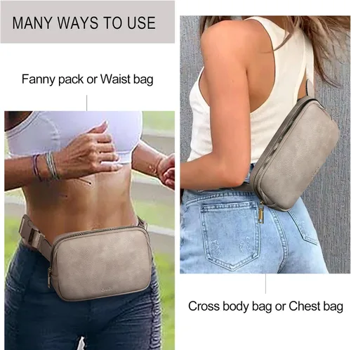 Miniatura 2 de CLUCI Riñonera para mujer, cangurera cruzada para mujer, moderna, de piel sintética, con correas ajustables, Gris